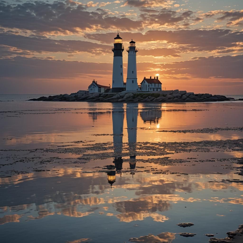 Lighthouse Sunset Reflection: Evoking Nature's Beauty