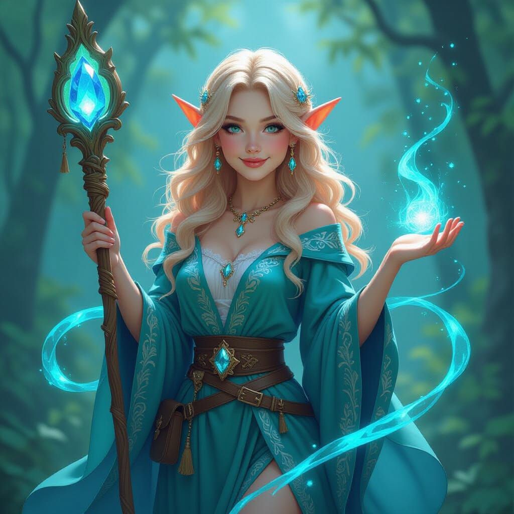 Gnome Illusionist with Magical Lights, Digital Art