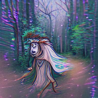 Ethereal Spirit Wandering Through Mystical Forest