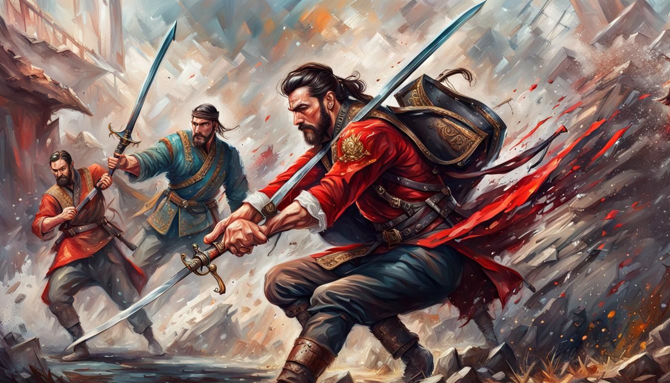 Hyperrealistic Portrait of a Ukrainian Cossack with Sabers