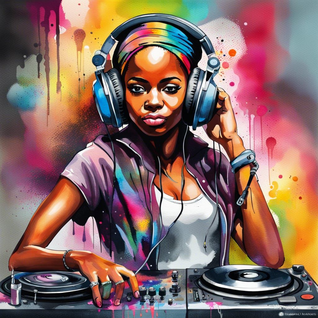 Colorful Watercolor DJ in Graffiti Street Art Style