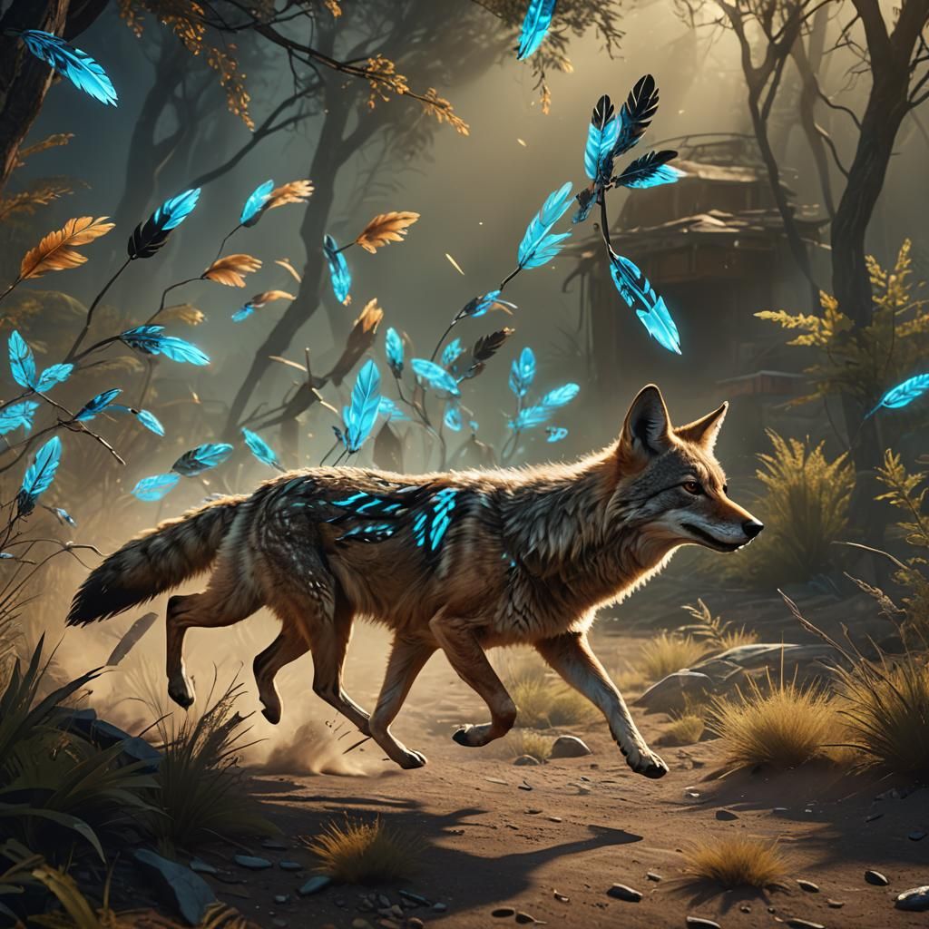 Coyote with Bioluminescent Fur in Cyberpunk Style