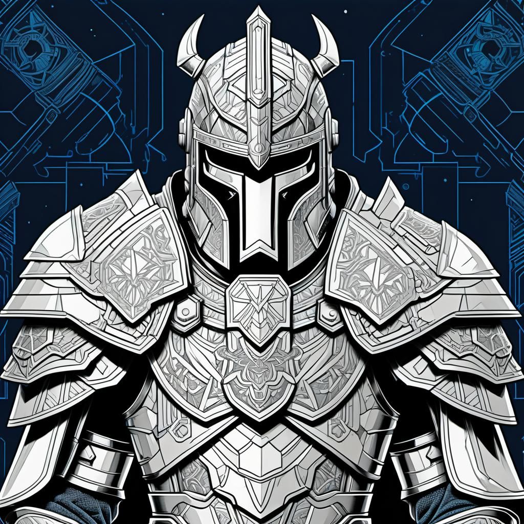 Detailed Paladin Screen Print on Geometric Background