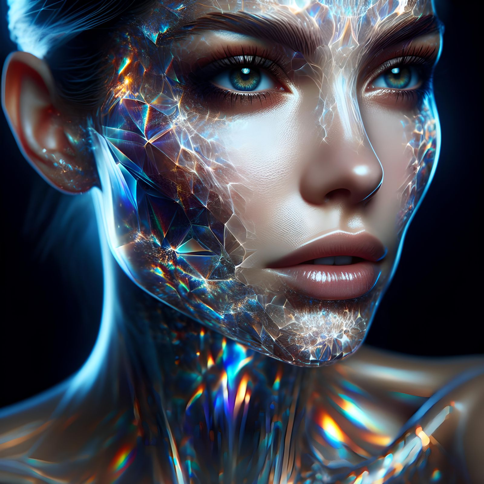 Ethereal Portrait: Woman's Face as Crystal Glass