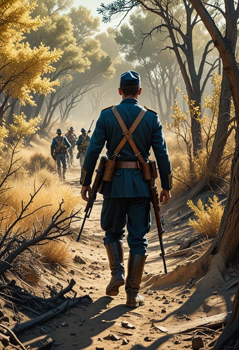 Weary Officer Walks Through War-Torn Landscape in Cinematic ...