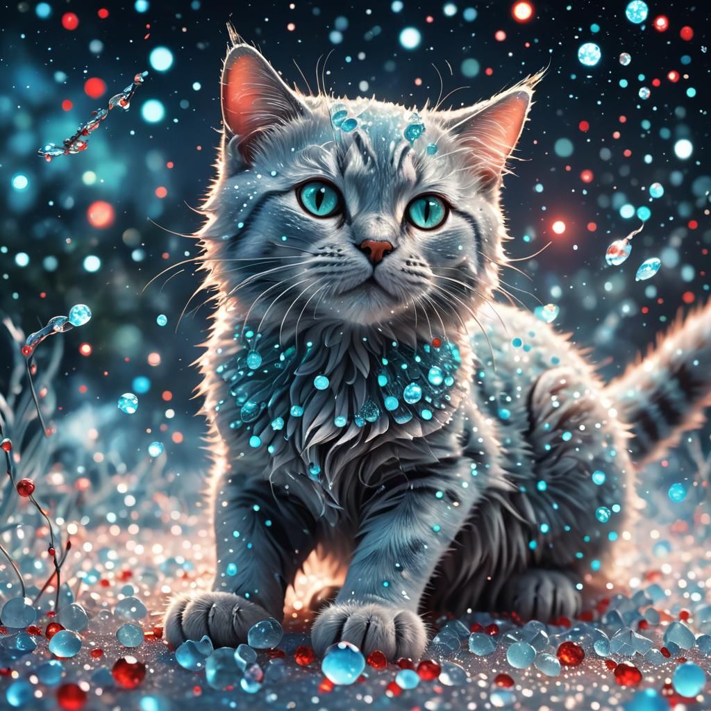 Luminous Dot Cat in Digital Fantasy Art