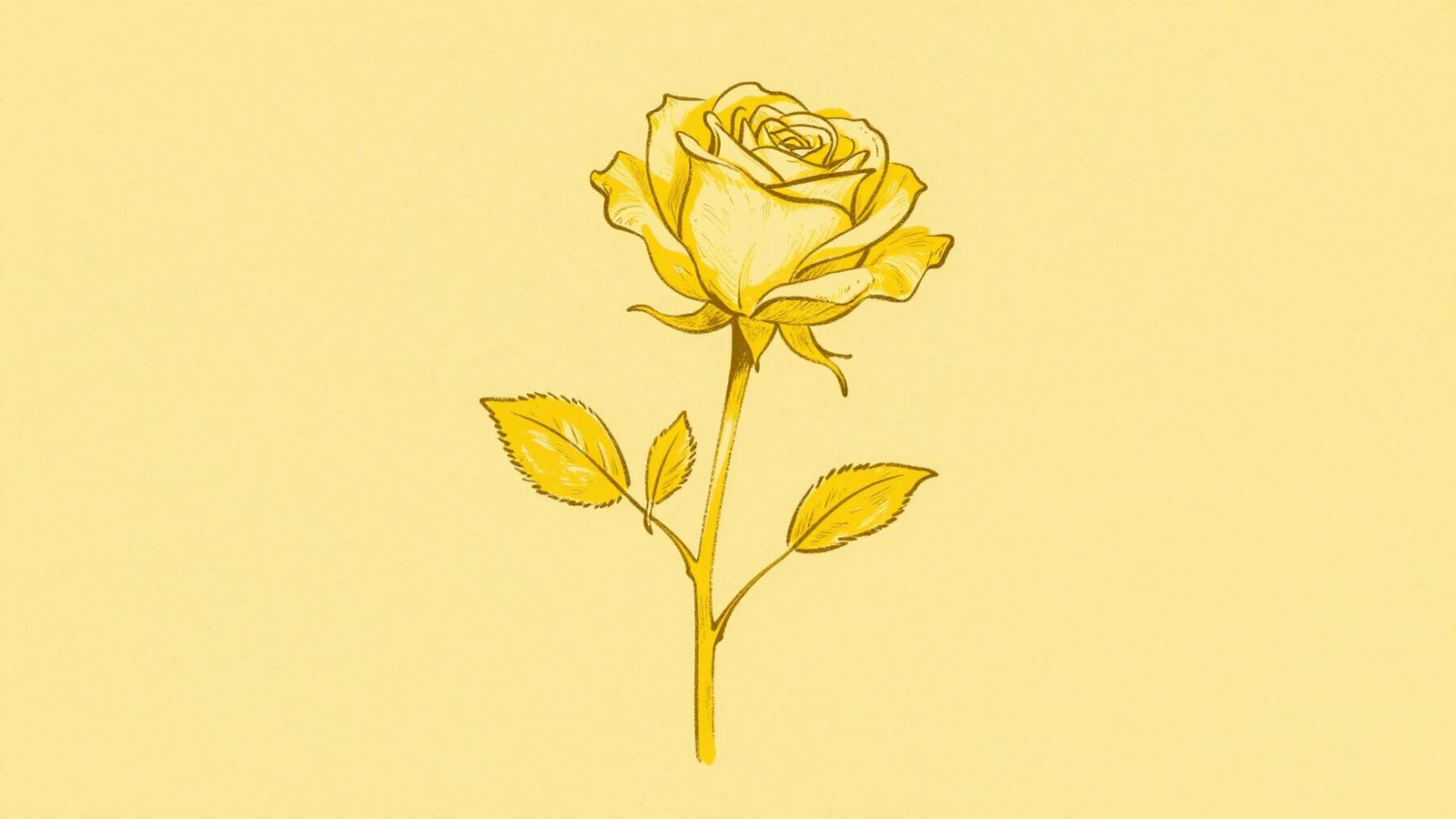 Minimalist Yellow Rose Dry Brush Line Drawing