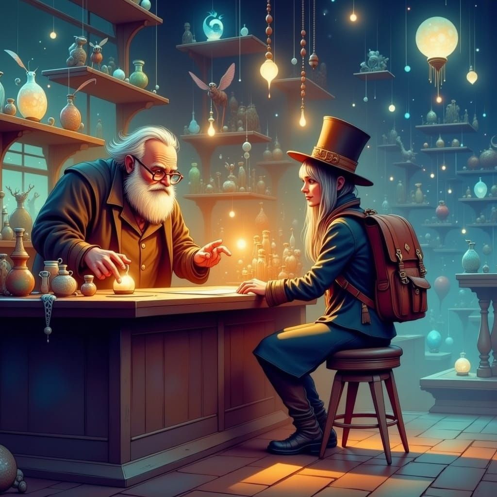 Magical Shop in Vibrant Digital Vector Painting