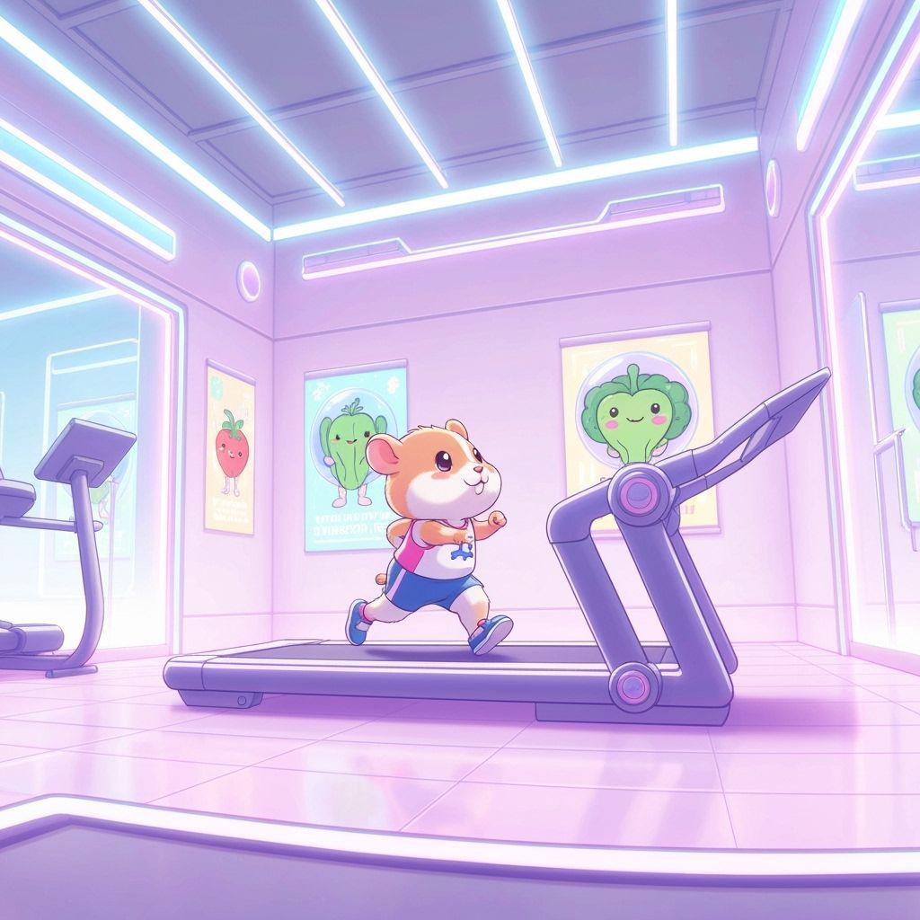 Cute Hamster Trains in Neon Fitness Center