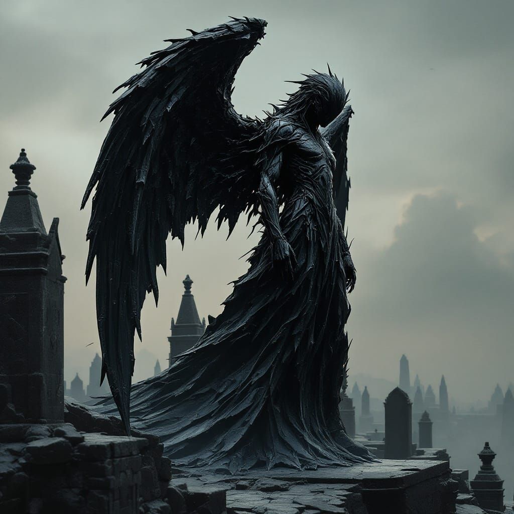 Cyberpunk Archangel in Charred Glass and Shadow Lacquer