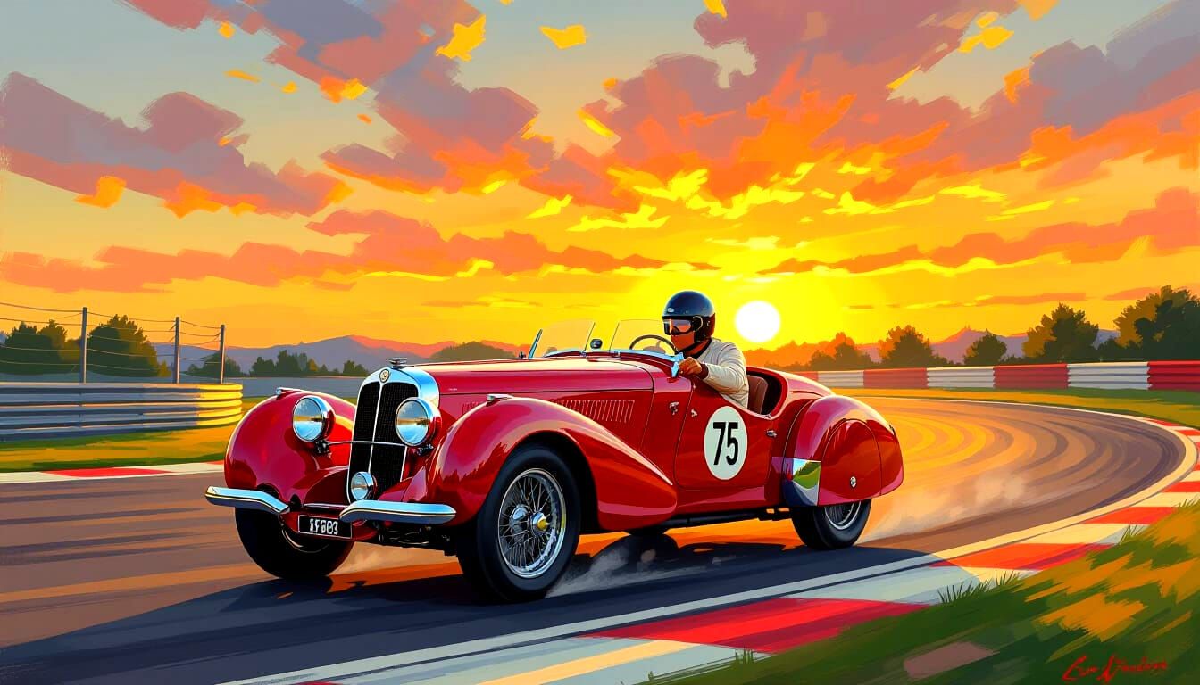 1938 Alfa Romeo Sports Car Painting on Nürburgring Track