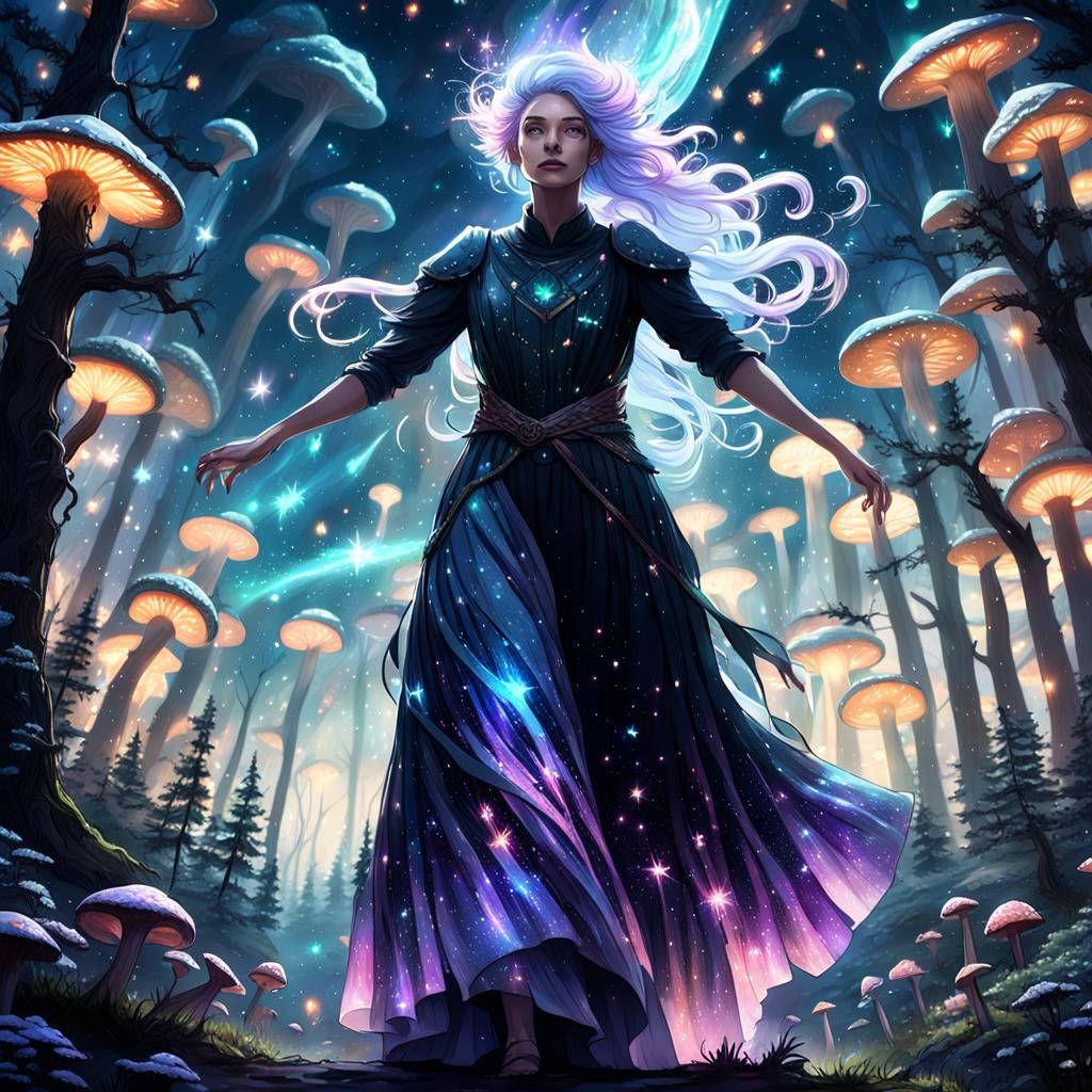 Celestial Girl in Mystical Forest Concept Art