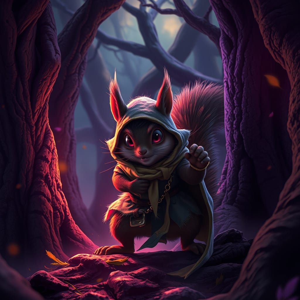 Mischievous Squirrel in Dark Fantasy Realm