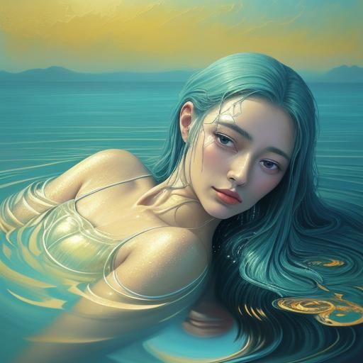 Surreal Woman Emerging from Water, in Pastel Colors