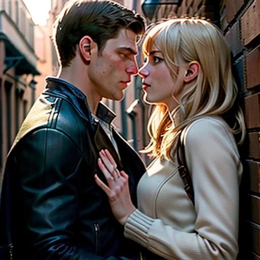 Spider-Man and Gwen Stacy Kiss: Hyperphotorealistic Film Sti...