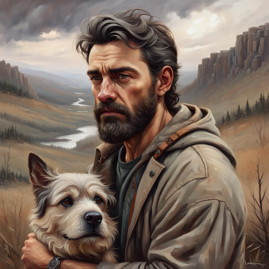 Rugged Man and Dog: Oil Painting Character Study