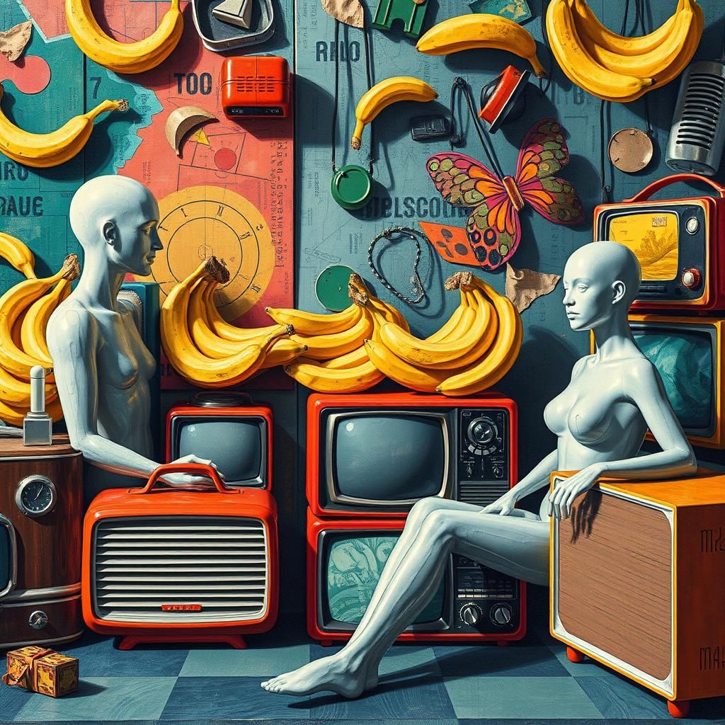 Pixelated Maximalist Scene in Bauhaus Pop Art Style