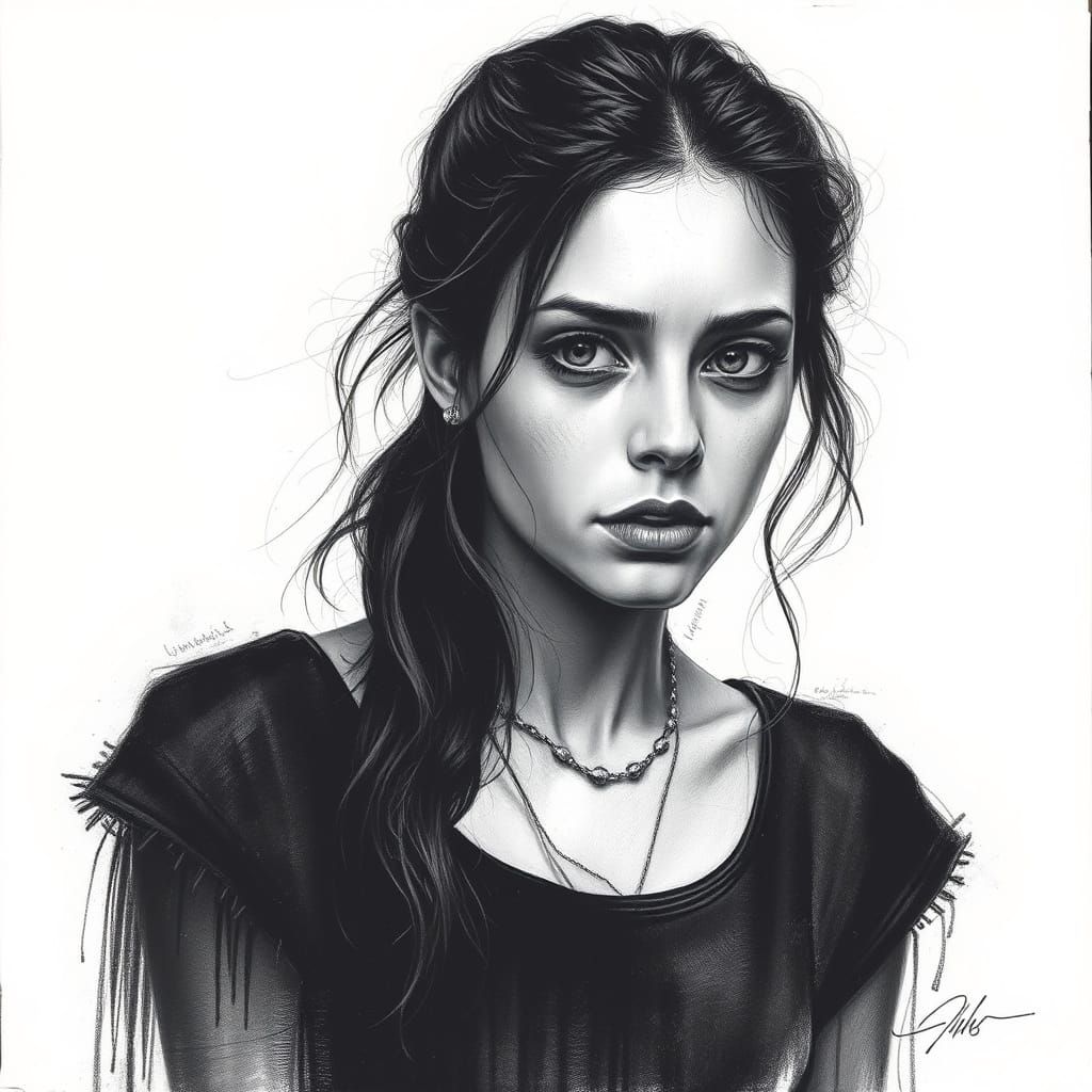 Young Fairuza Balk in a Charcoal Portrait