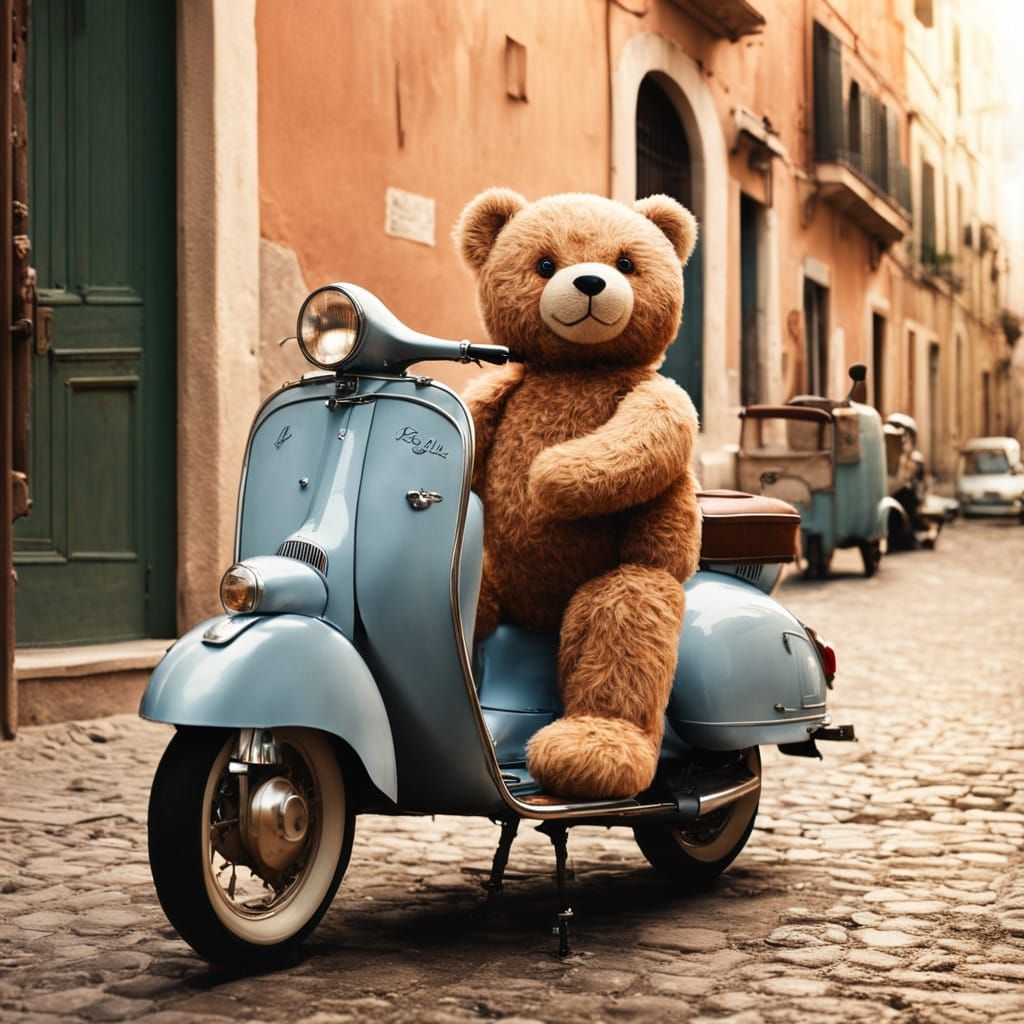 Epic Italian Sunset Still with Teddy Bear on Vintage Vespa