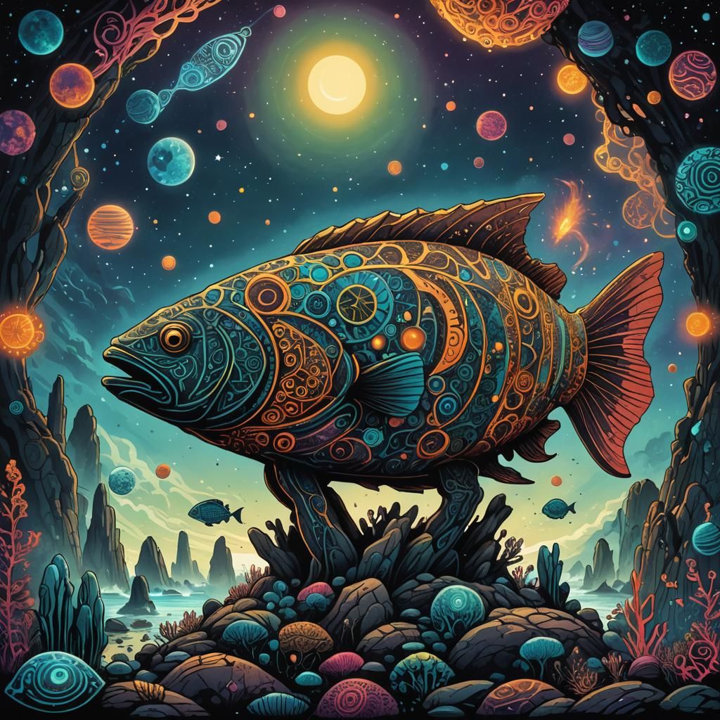 Exoplanet: Megalithic Fish Statue Poster