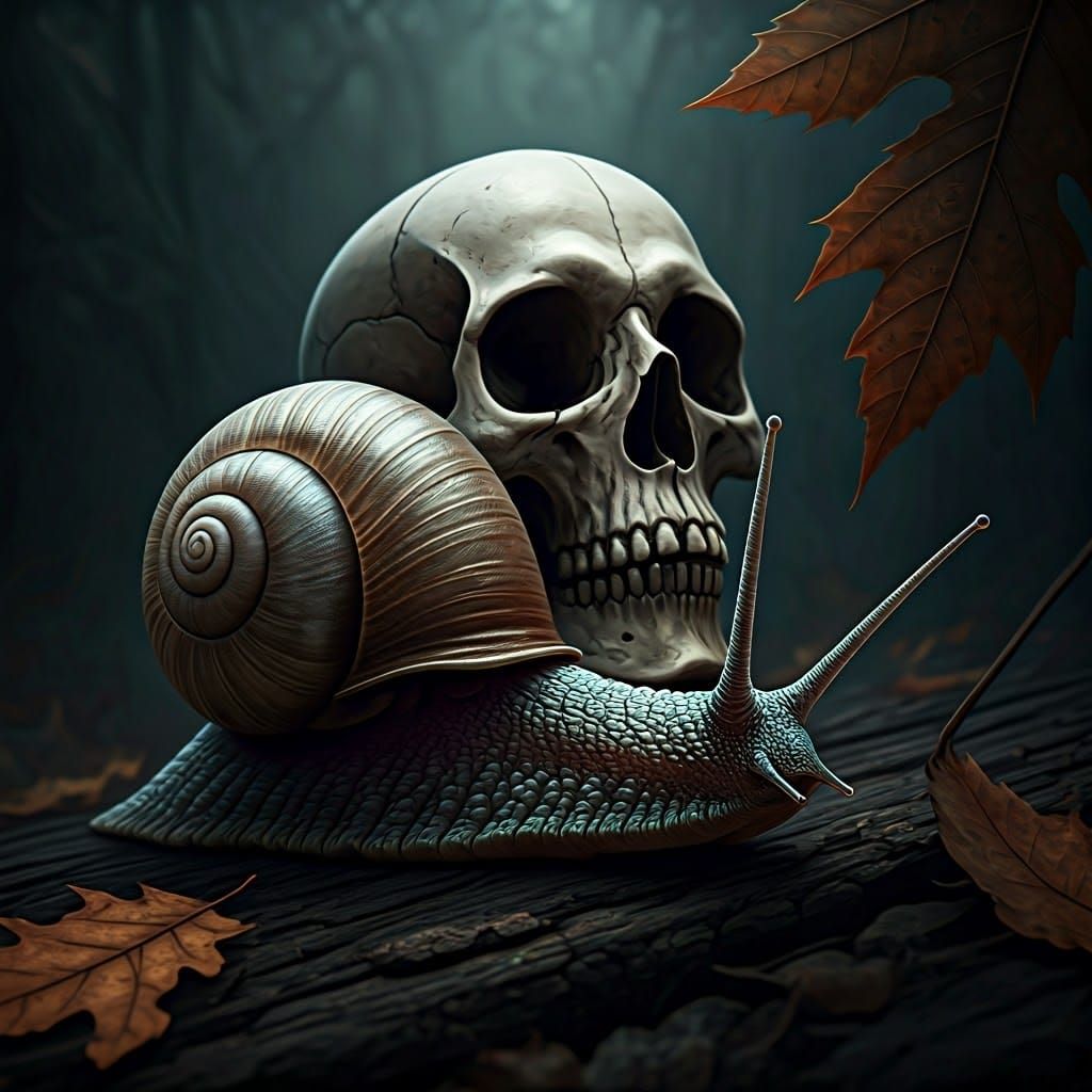 Snail and skull (sinister)