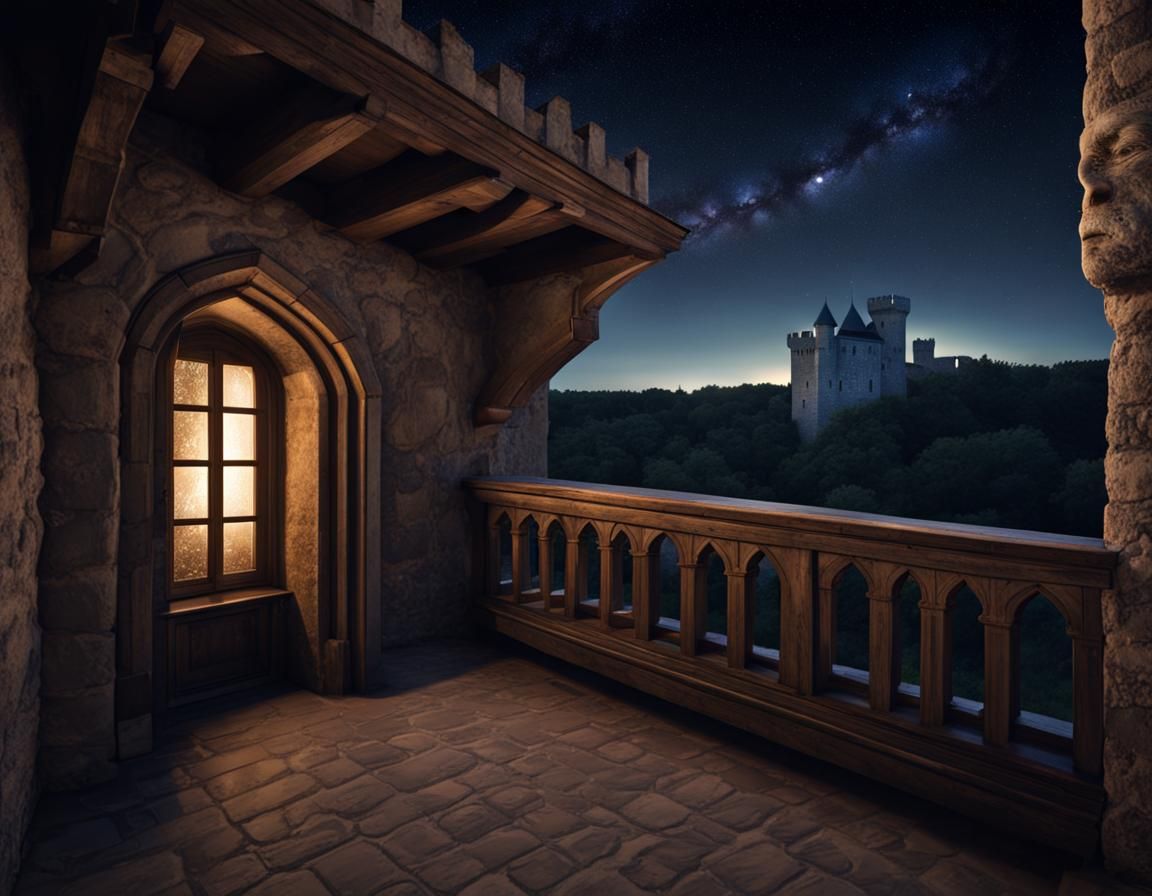 Medieval Castle Balcony at Night