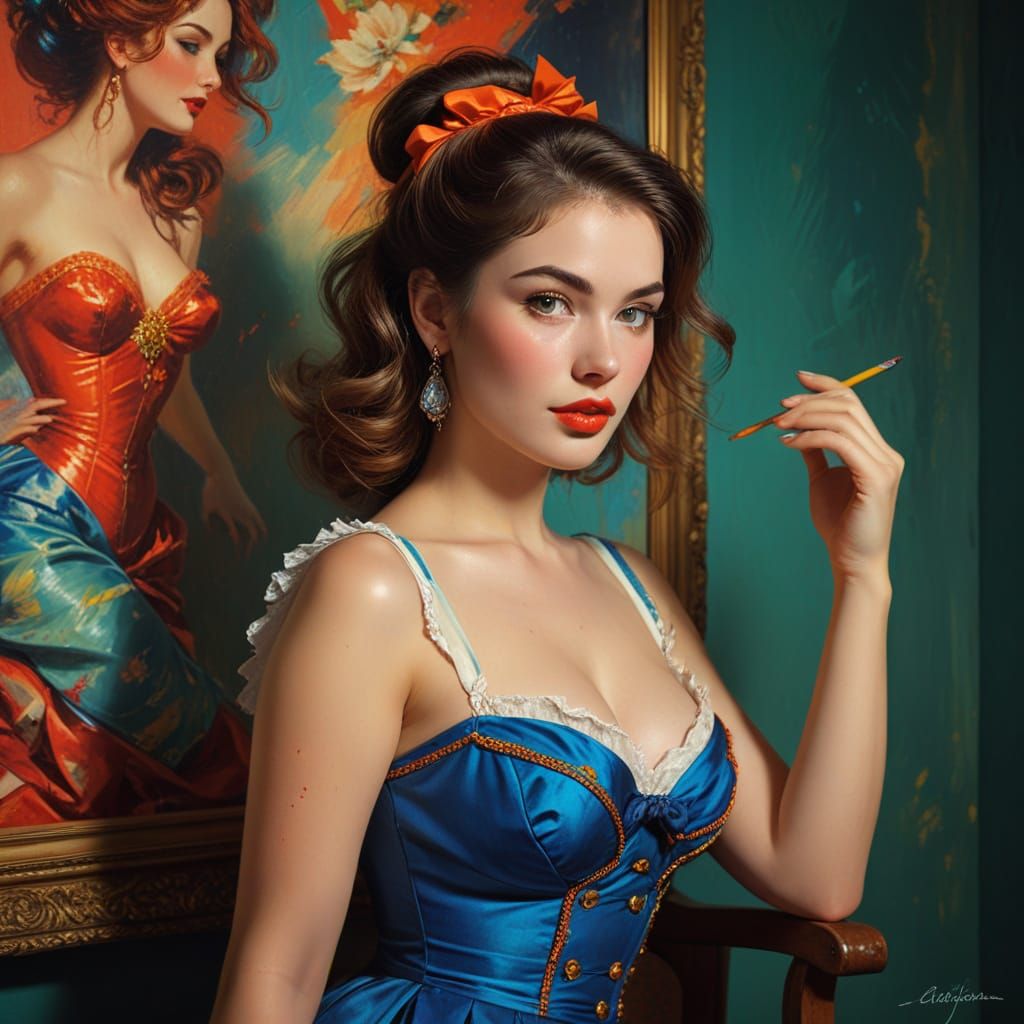 Glamorous Woman in Impasto and Hyperreal Style