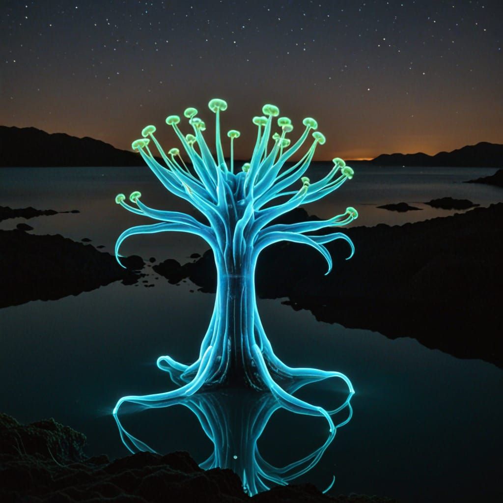 Glowing Aquatic Scene in Ethereal Blues and Greens