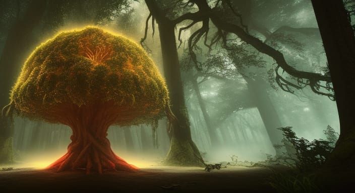 Stargate Tree in Dark Forest: Fantasy Concept Art