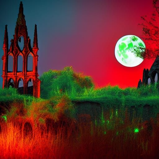 Glowing Plants Envelop Ruined Gothic City