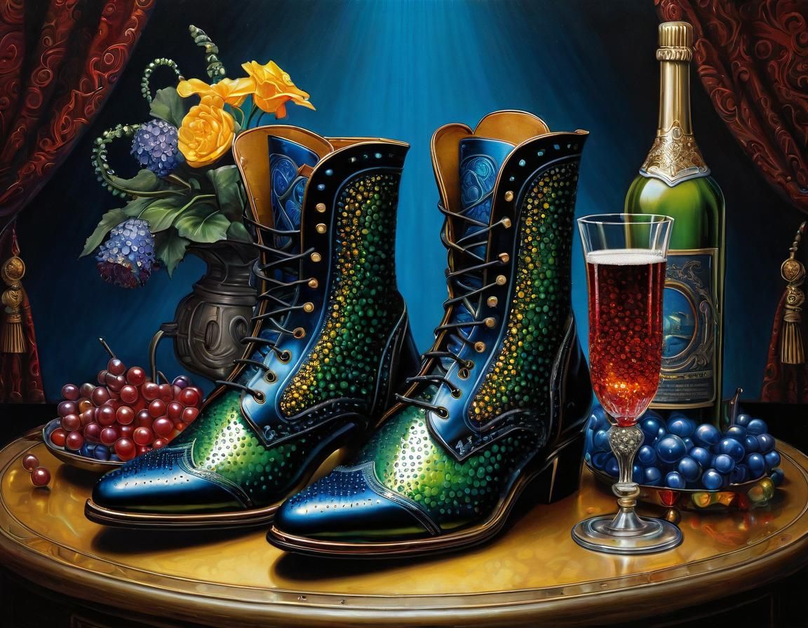 Surreal Boots in Pointillism Style