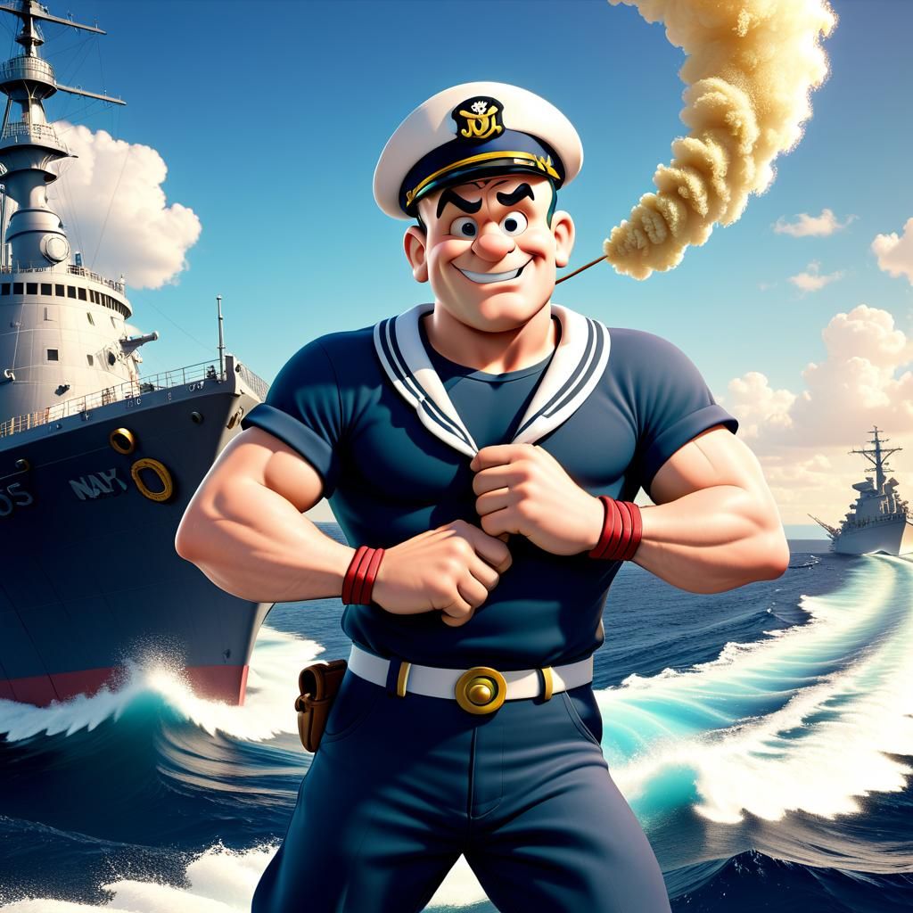 Popeye on Navy Ship: 3D Digital Art