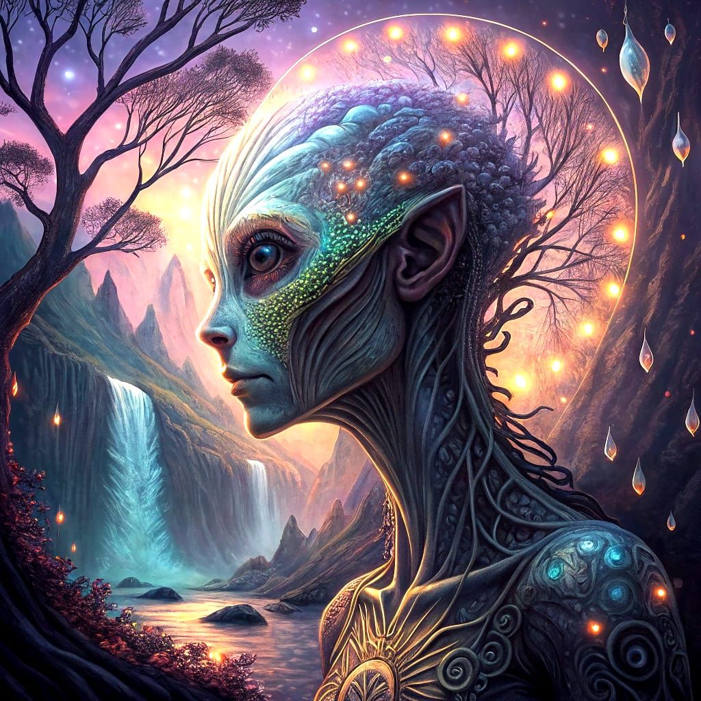 Alien Creature Portrait with Bioluminescent Details