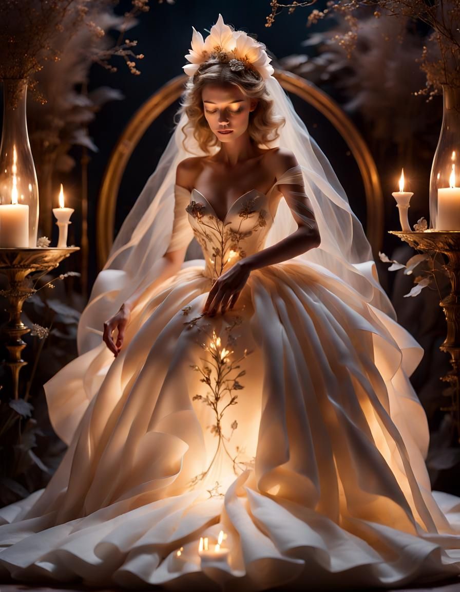 Ethereal Porcelain Bride in Dark Fantasy Setting