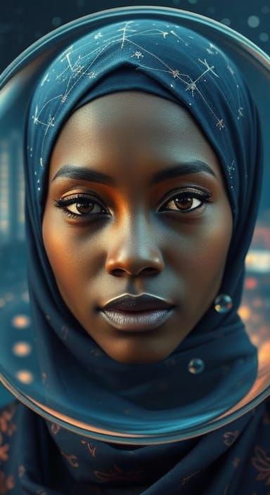 African Woman in Constellation Hijab with Retro Reflection