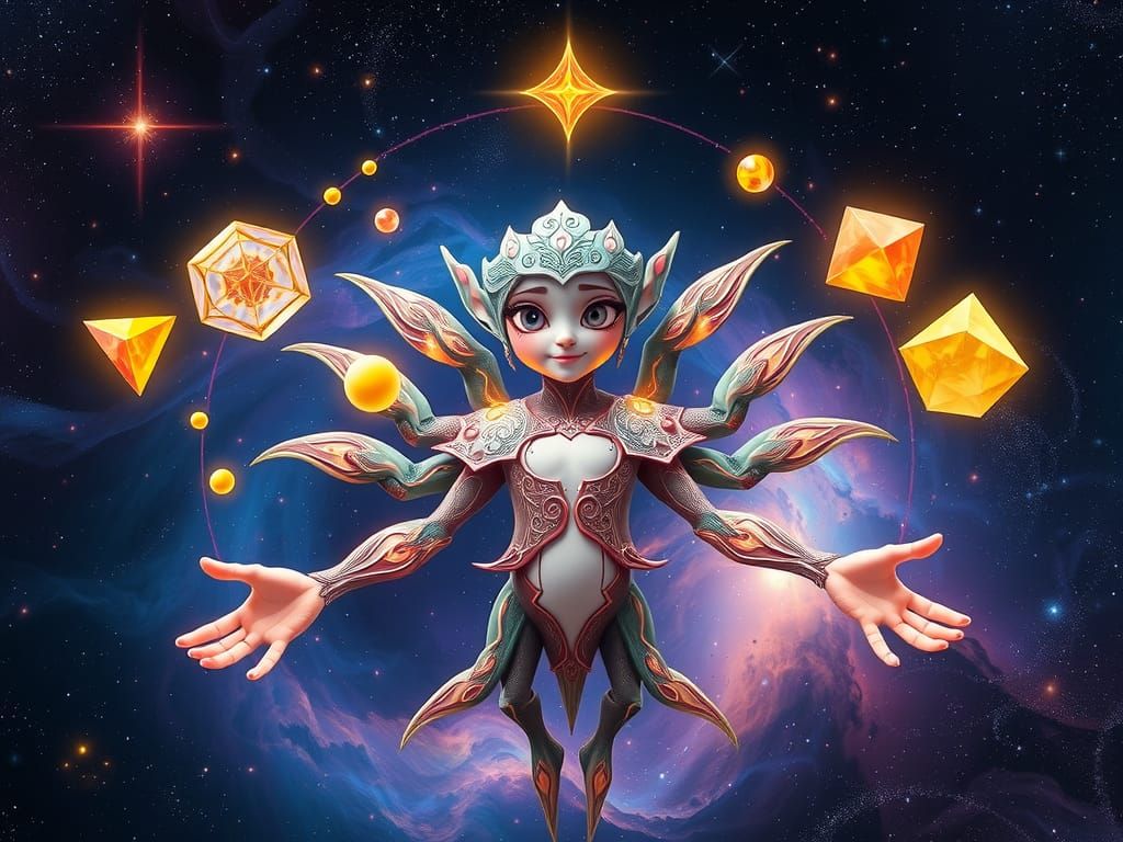 Ethereal cosmic entity amidst a starry space