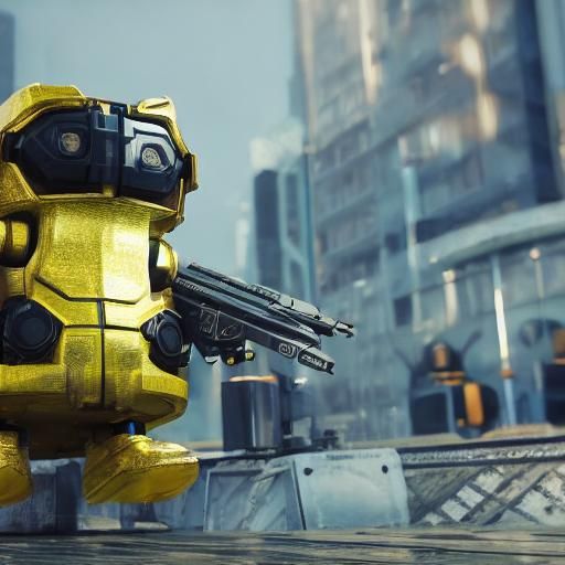 Mechanical Duck Interview in Futuristic Sci-Fi Style