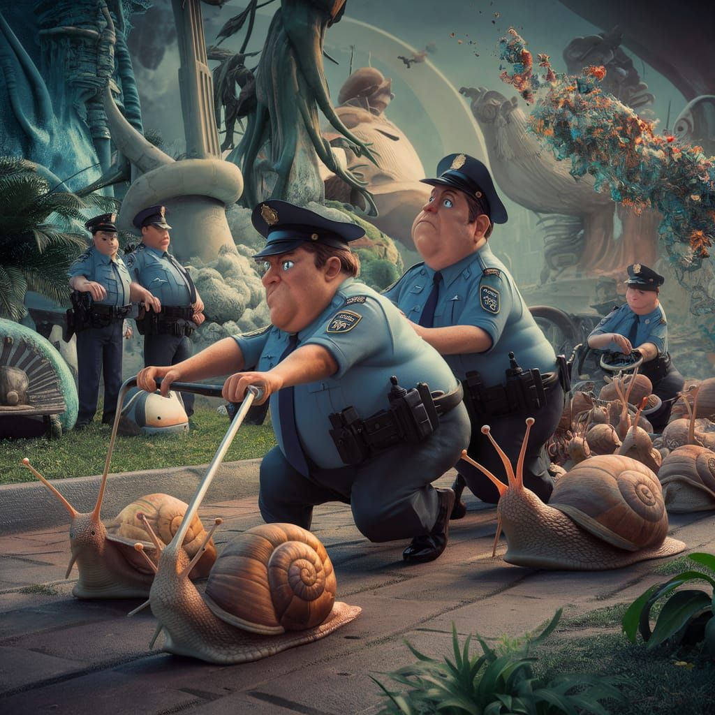 Police Control Snail Speed in Fantasy Landscape