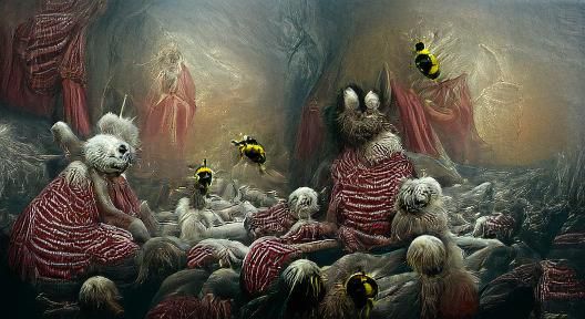 Terrifying Bee Furry Cult in Gothic Horror Style