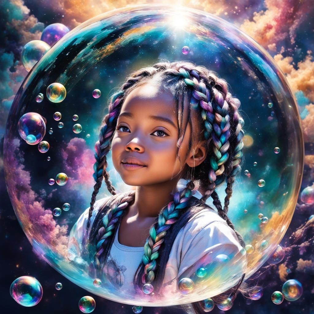 Bubble Galaxy Girl: A Luminous Watercolor Masterpiece