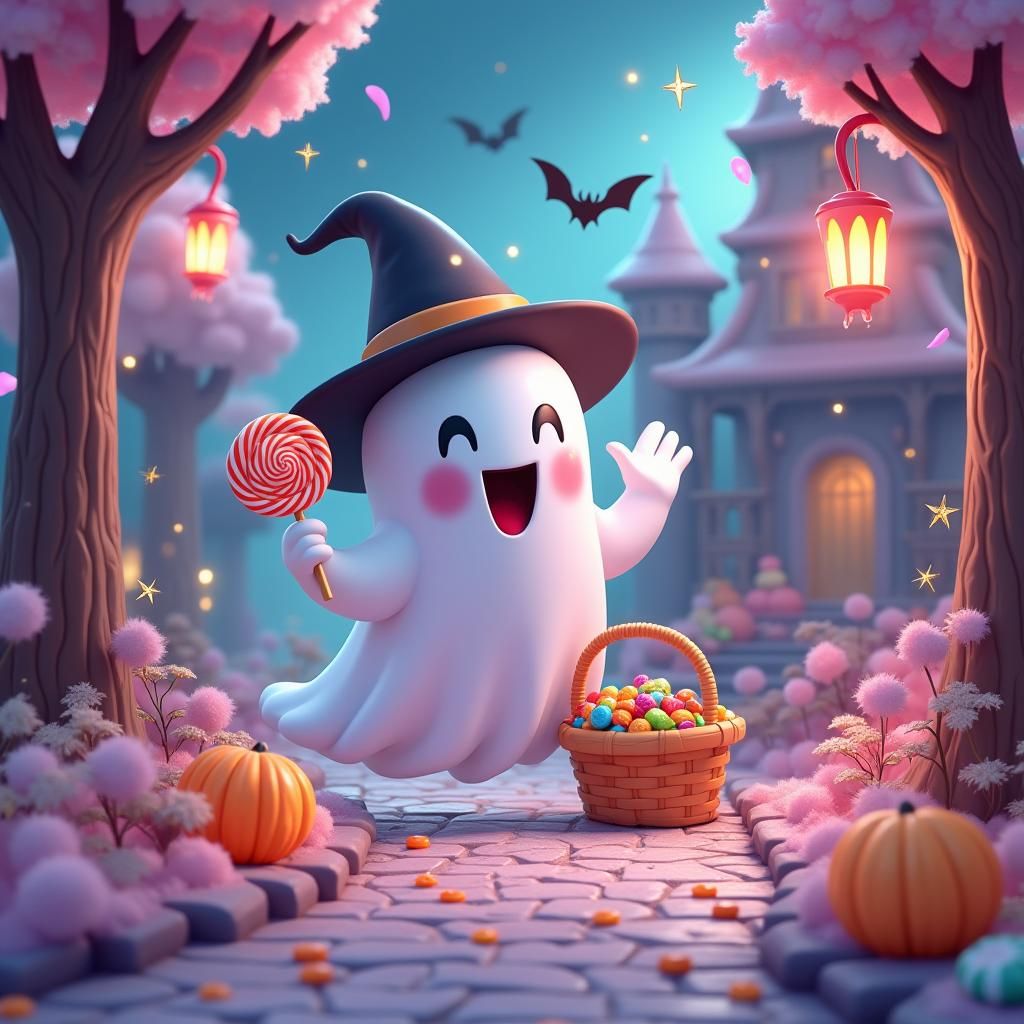 Pastel Halloween Ghost in Candyland Style
