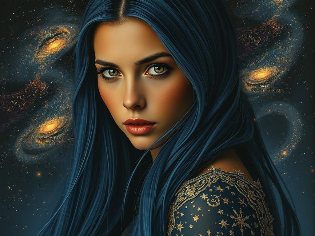 Surrealist Cosmic Goddess in Copper and Gold