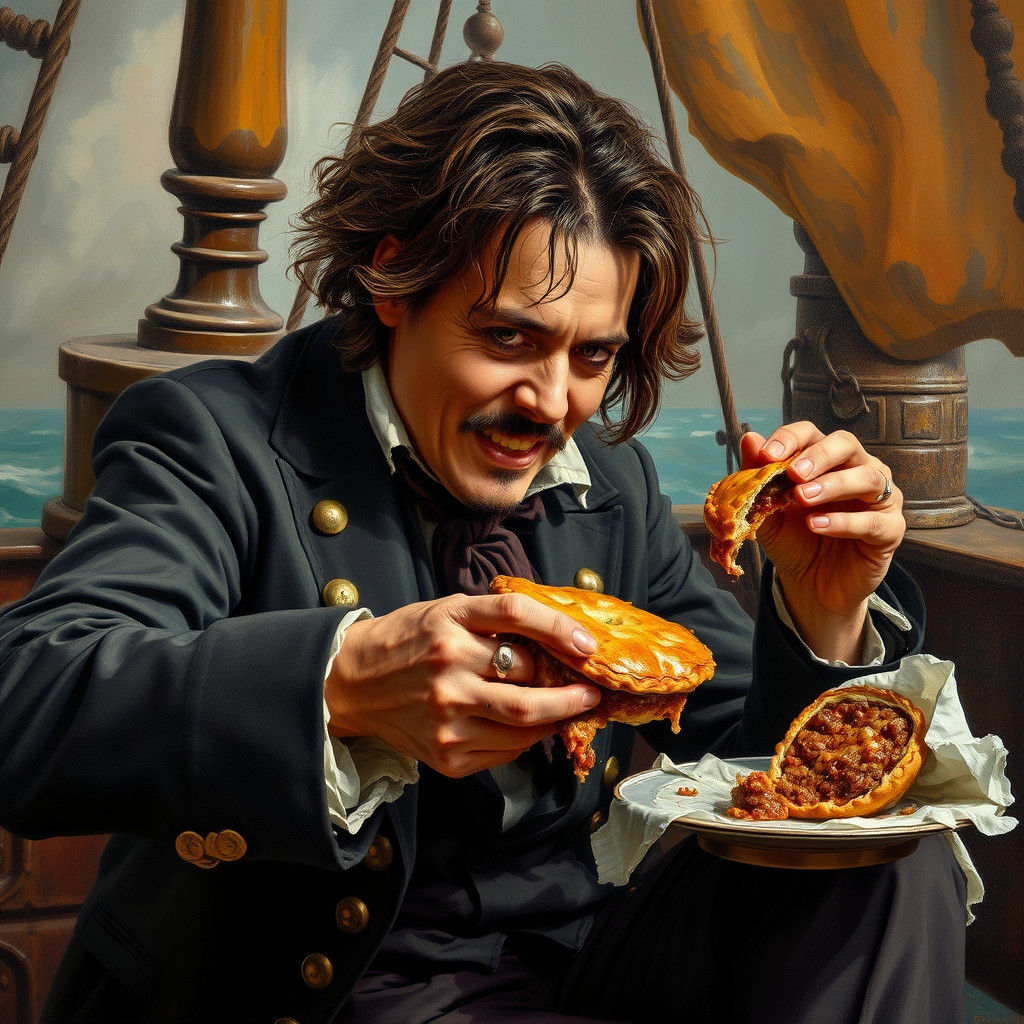 Sweeney Todd on Pirate Ship: Hyperdetailed Oil Painting