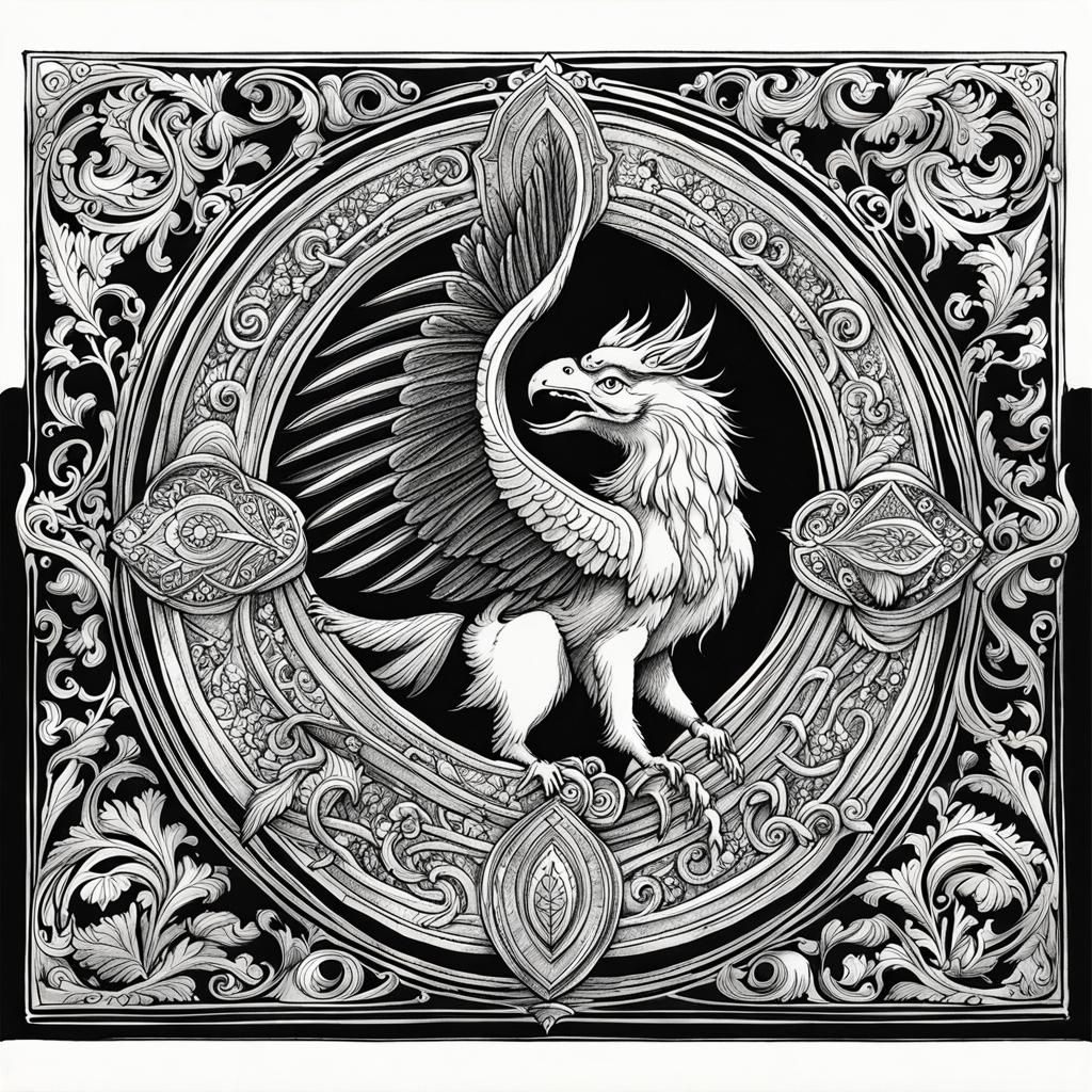 Gryphon in Medieval Illumination Style Ink Sketch