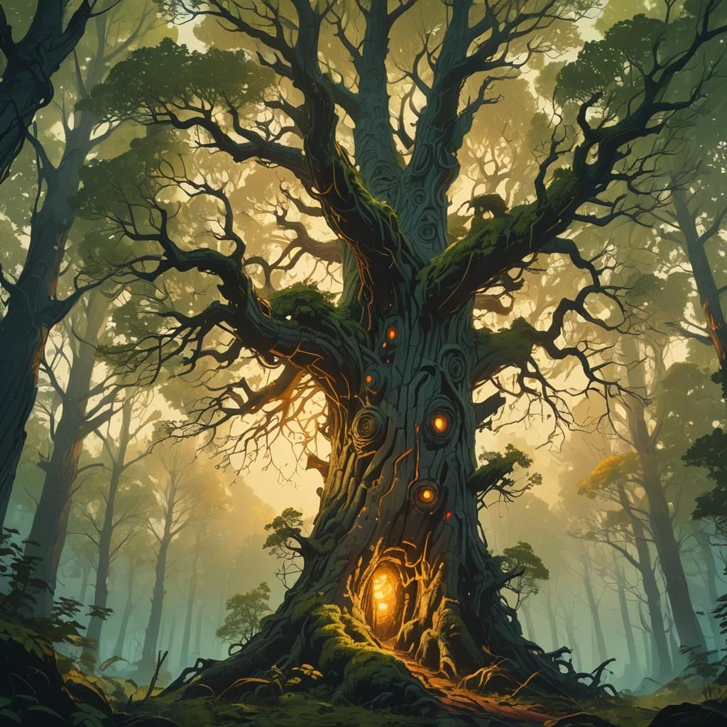 Mystical Tree in Enchanted Forest: Fantasy Concept Art