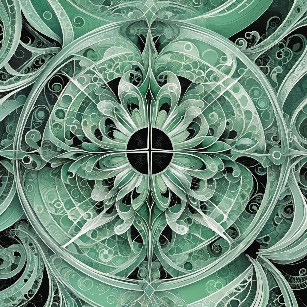 Abstract Fractal Art with White Halo and Geometric Patterns