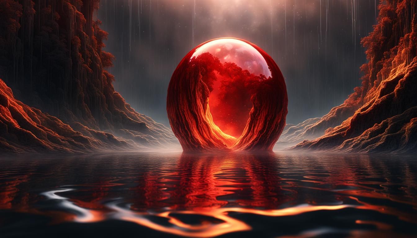 Red Gold Halo: Ethereal Crystal Ball Scene