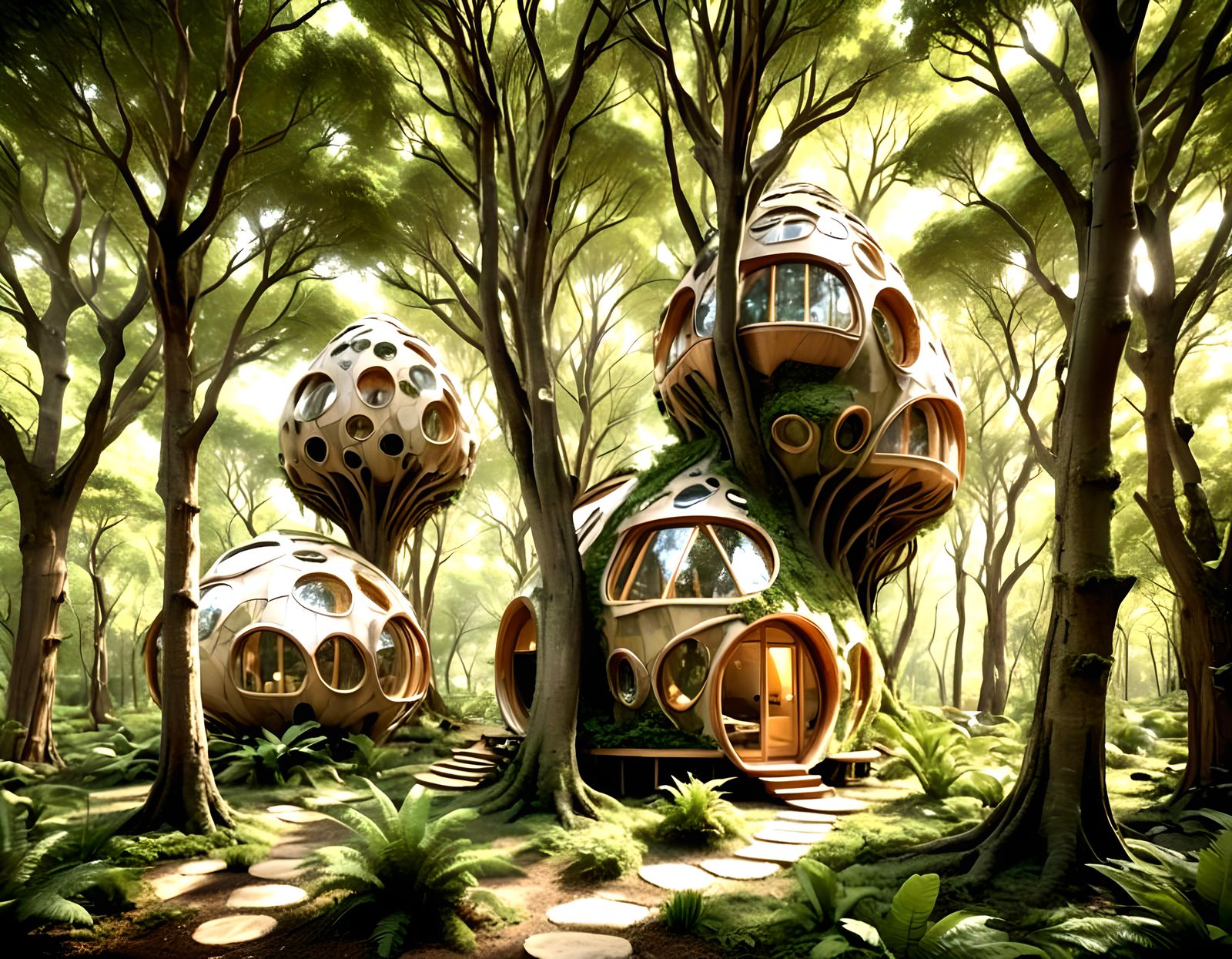 Futuristic Living Tree Cabin with Silk Architecture