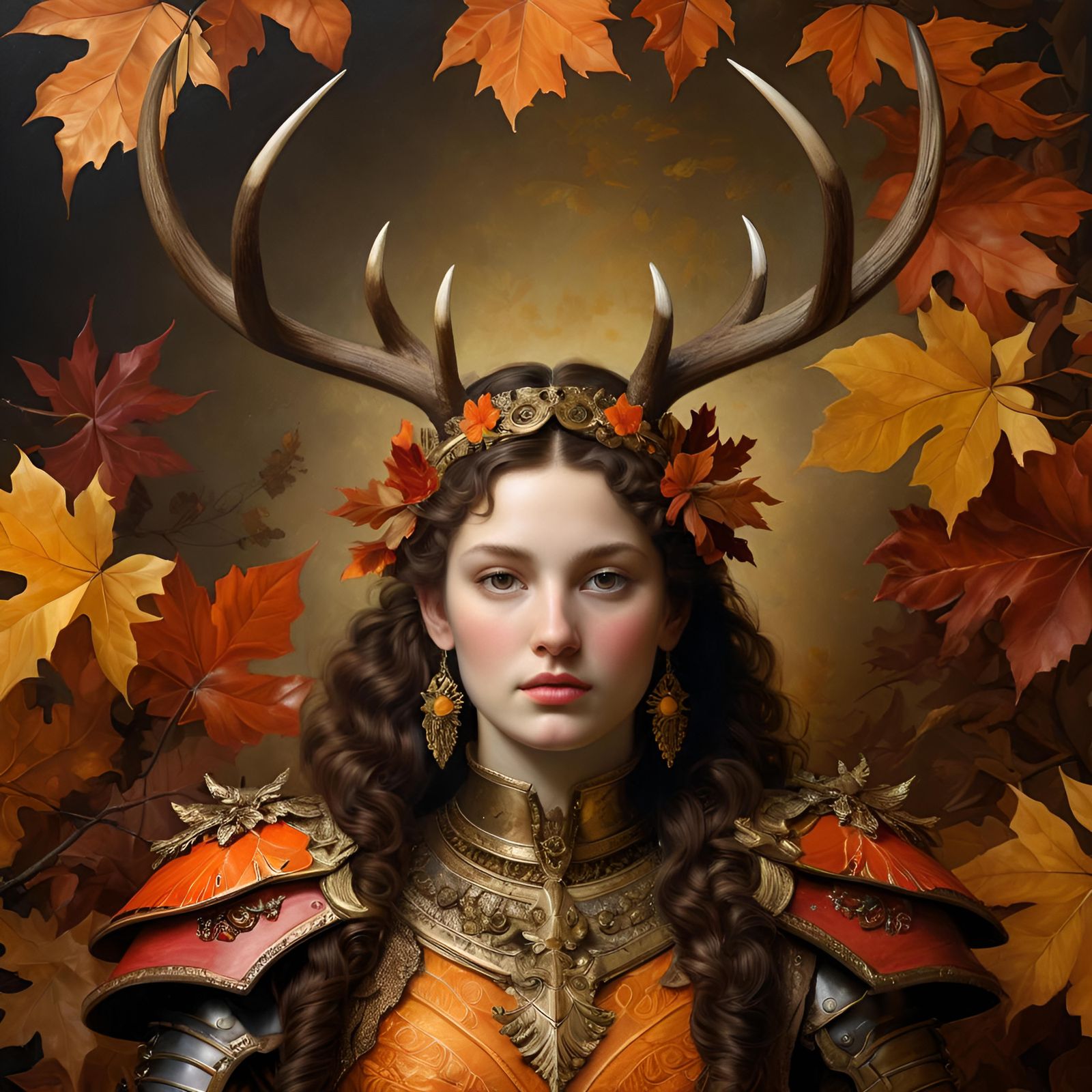 Autumnal Queen with Antlers in Rembrandt Style