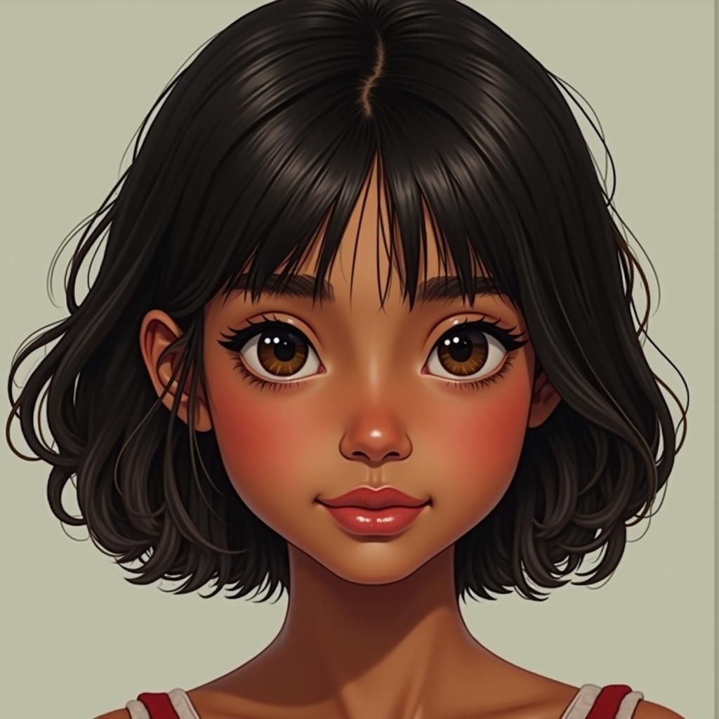 Striking Portrait of Dark-Skinned Girl with Multi-Tonal Hair